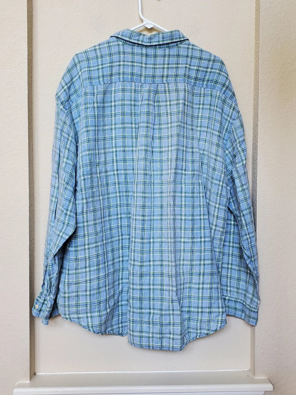 Vtg. J. Crew Blue and Green Plaid Linen Shirt.  Size XXL